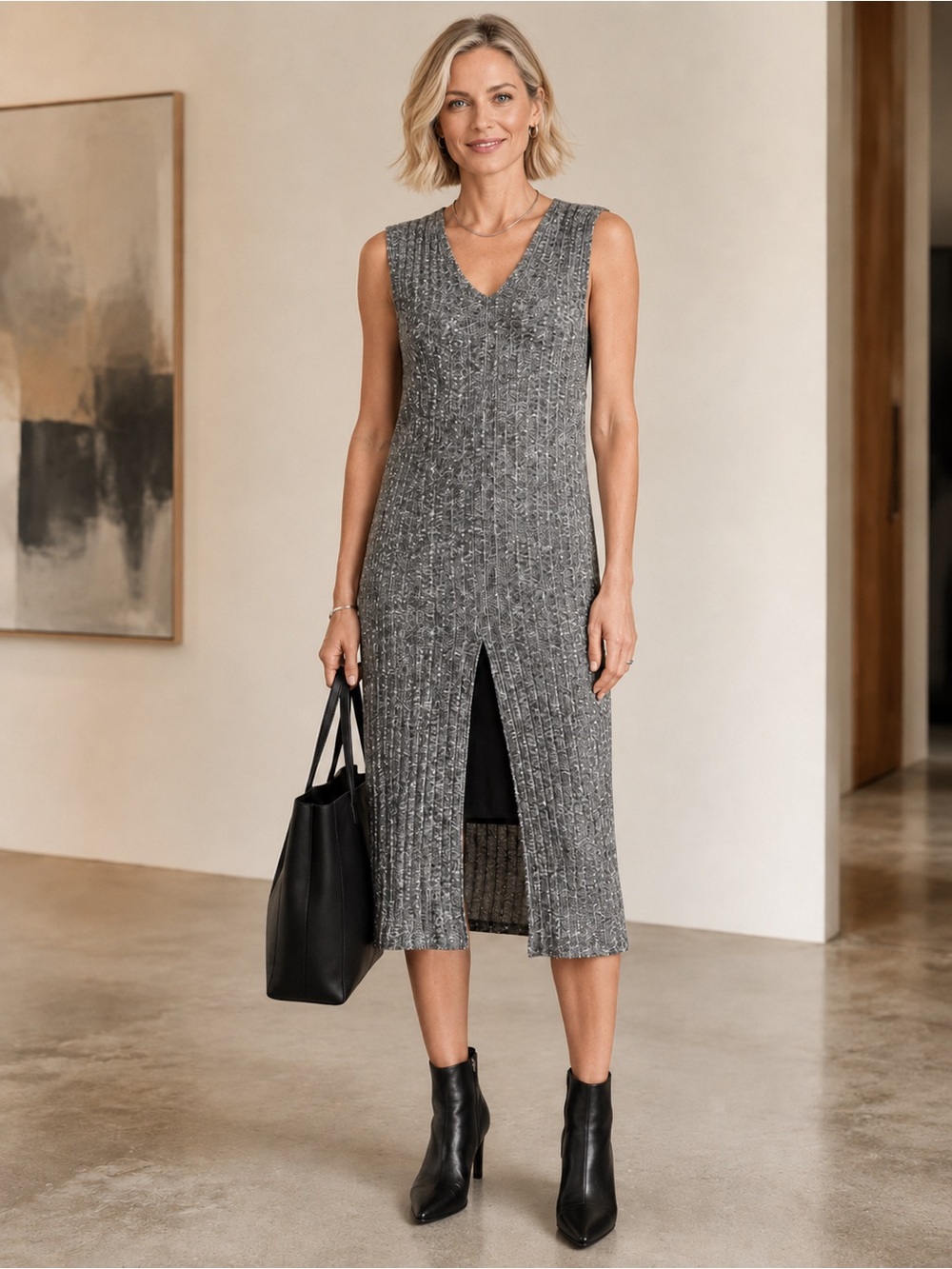 Anthropologie Dolan Luna Marled Knit Midi Dress Gray Size Medium NWT